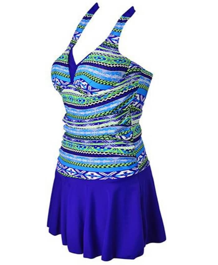 Printed Padded Royal Blue Halter Neck Swimdress
